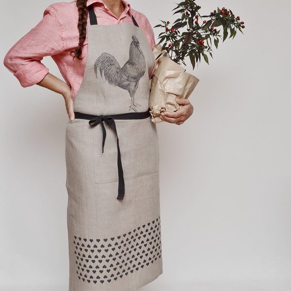 LINEN BLACK ROOSTER APRON