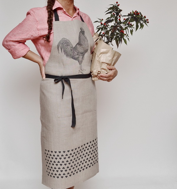 LINEN BLACK ROOSTER APRON